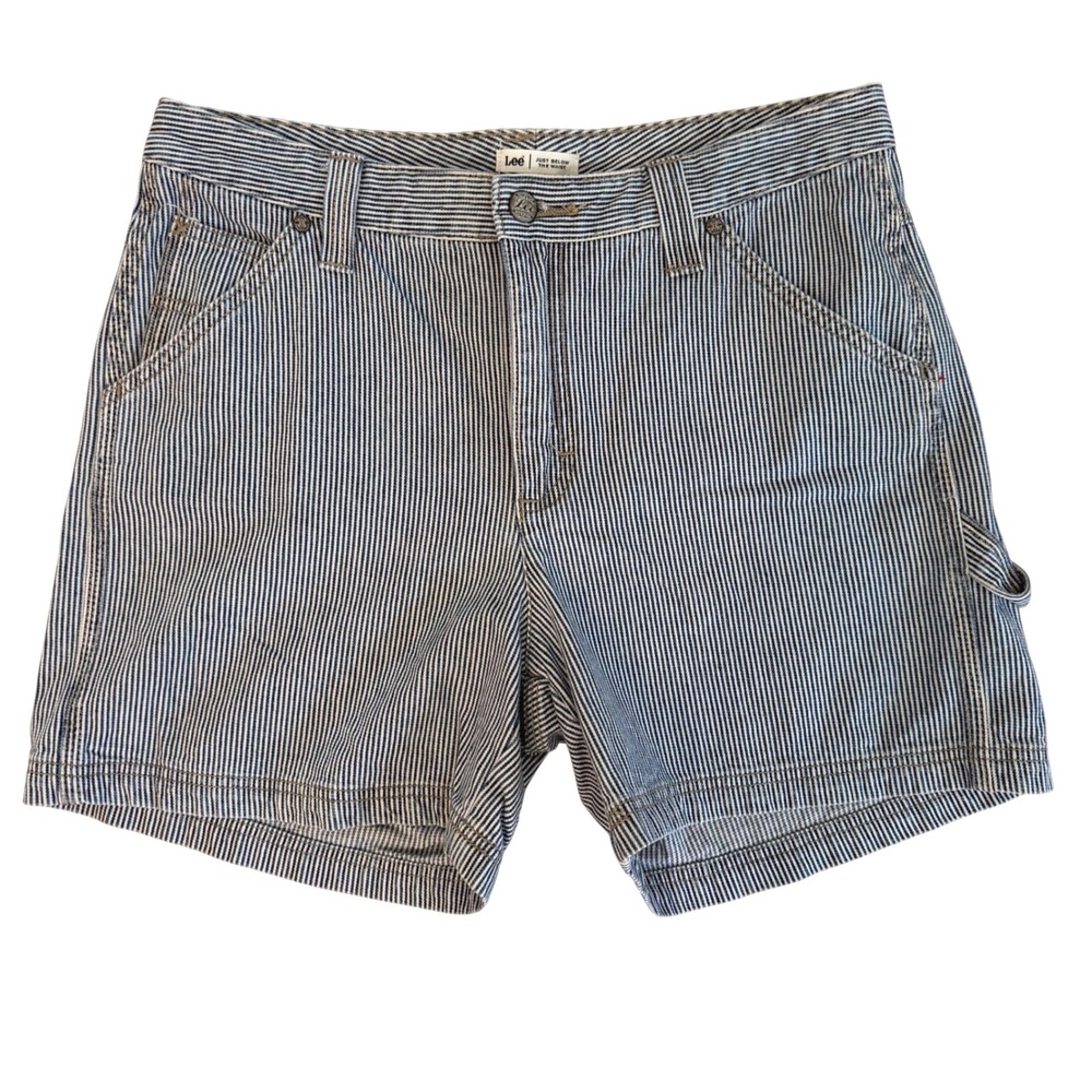 Lee Hickory Stripe Carpenter Shorts Womens 8M Blue White Striped‎ Denim Utility